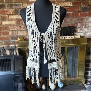 Boho Crochet Fringe vest  - Cream